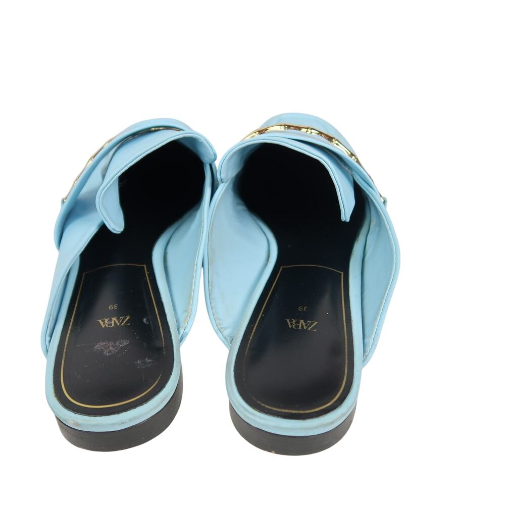 Zara Light Blue Leather Slip-On Loafer Mules Flats Size 39 - Picture 6 of 8